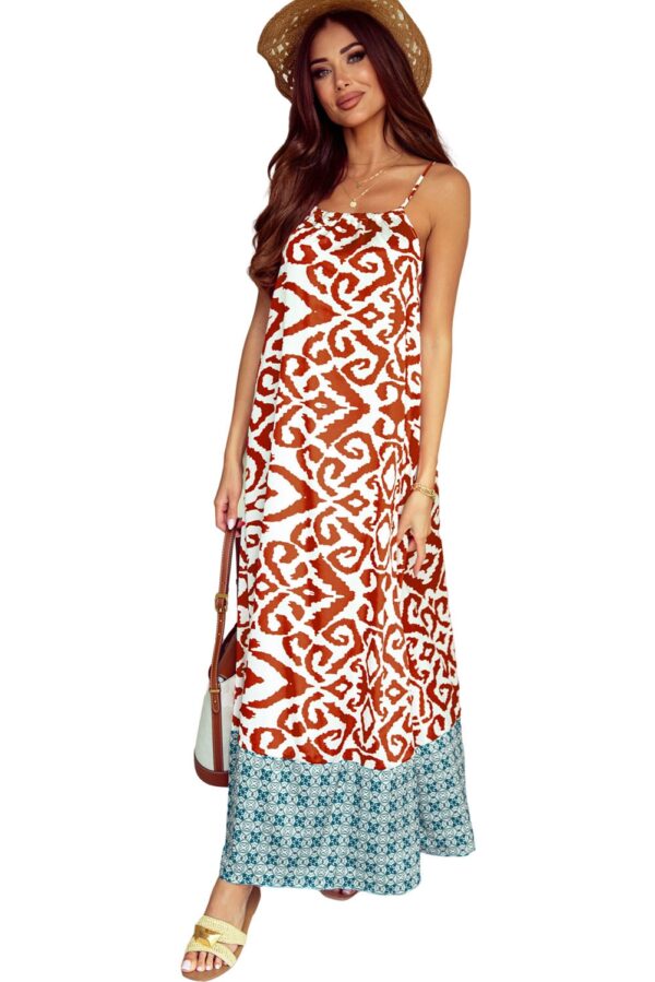 Geometric Print Sleeveless Maxi Dress