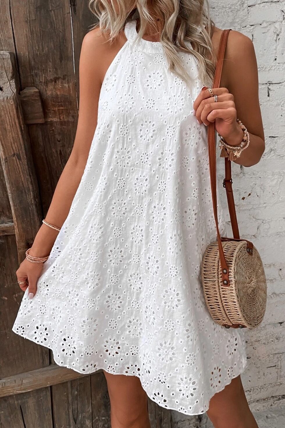 Pattern Halter Neck Sleeveless Dress