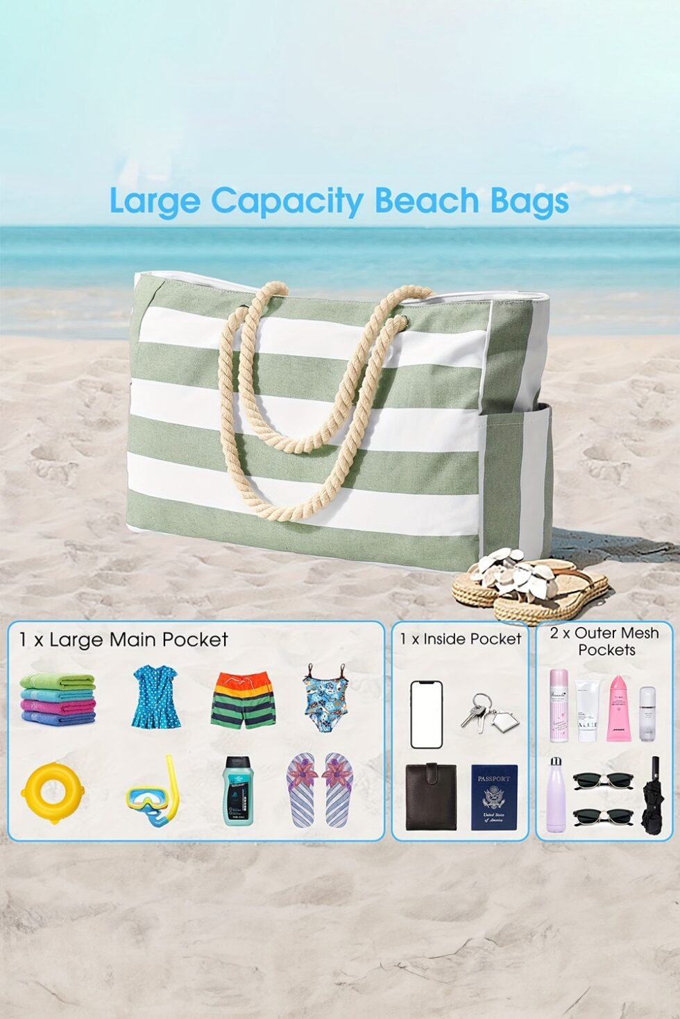 Striped Canvas Large Tote Bag