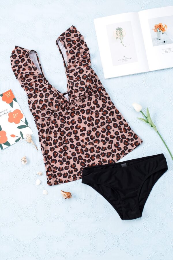 Angel Croshet Ruffled Leopard Tankini Set