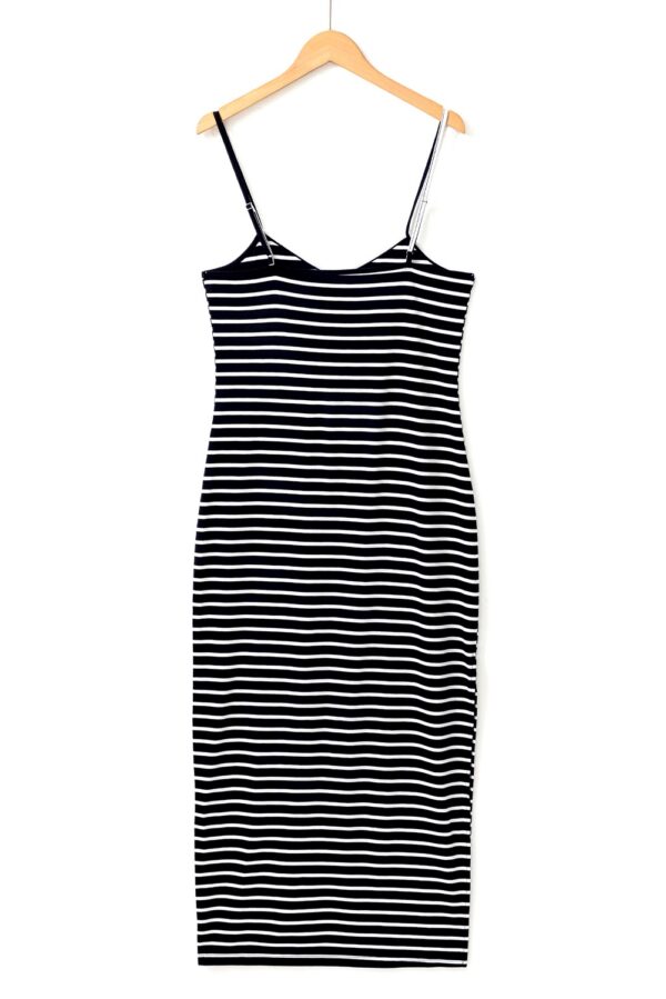 Angel Croshet Striped One Shoulder Slit Pencil Dress with Shoulder Tee