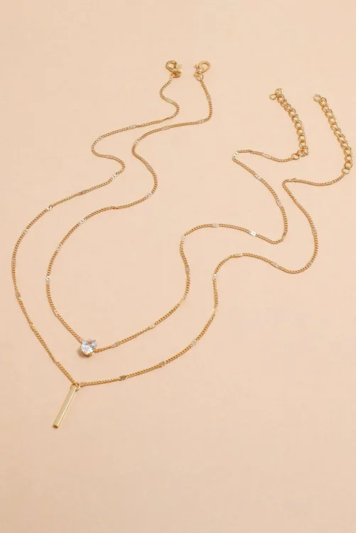 Gold Rhinestone Layered Necklace