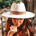 White Studded Wide Brim Panama Hat