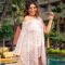 Angel Croshet Pink Crochet Lace-up Loose Beach Cover Up