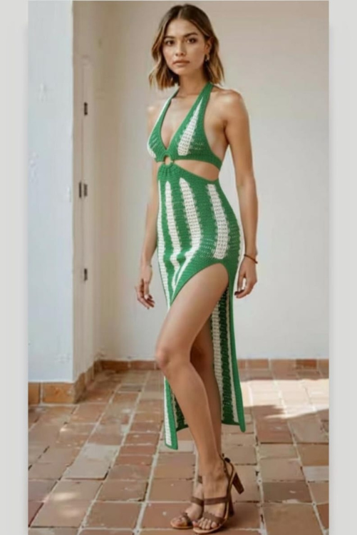 Angel Croshet Halter neck cutout knitted dress